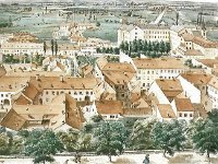 Slika. Pogled s Gornjega na Donji grad 1862. godine (akvarel Đure Fridricha)
